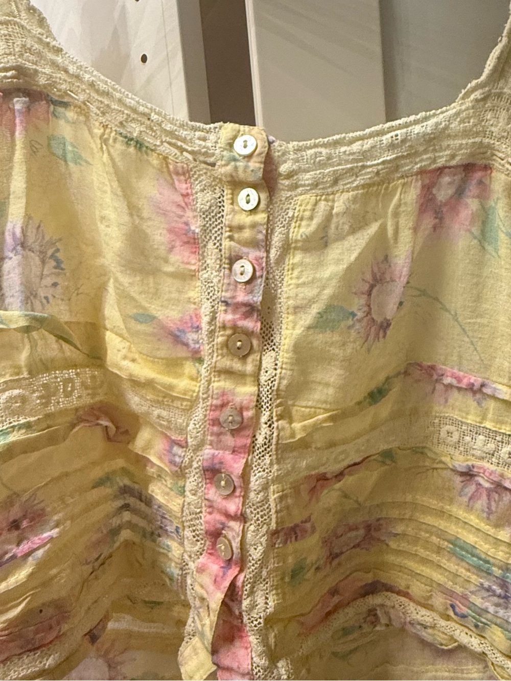 LoveShackFancy Yellow Floral Lace-Trim Women's Tank Top